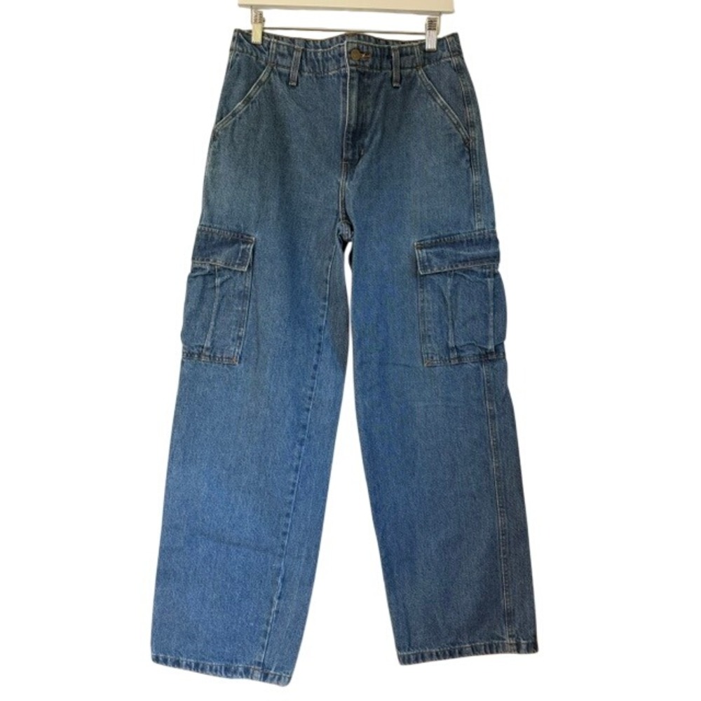 Levis Loose Cargo Jeans Medium Wash Blue Wide Leg Utility Pants Size 28